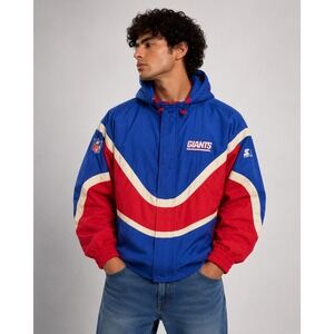 Vintage NY Giants Apex One NFL Pro Line Puffer Jacket Blue Red Mens Large L